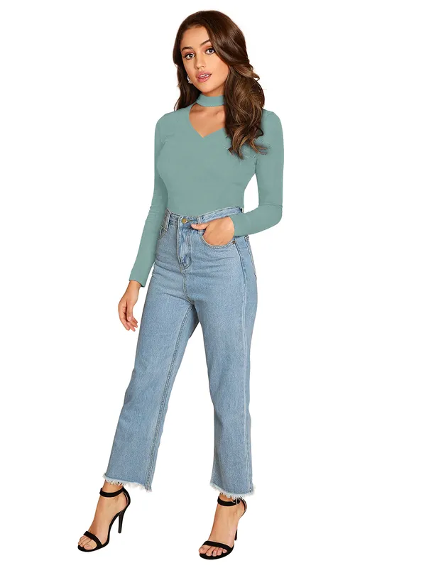 Sage_Green_Cut_Out_Choker_Bodysuit
