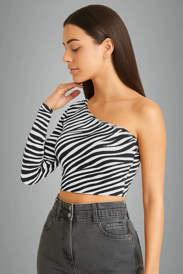 Black_And_White_Zebra_Print_One_Shoulder_Crop_Top