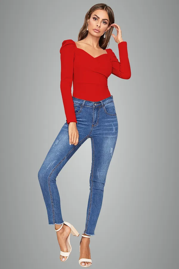 Women's_Red_Puff_Sleeve_Sweetheart_Neck_Bodysuit_Top
