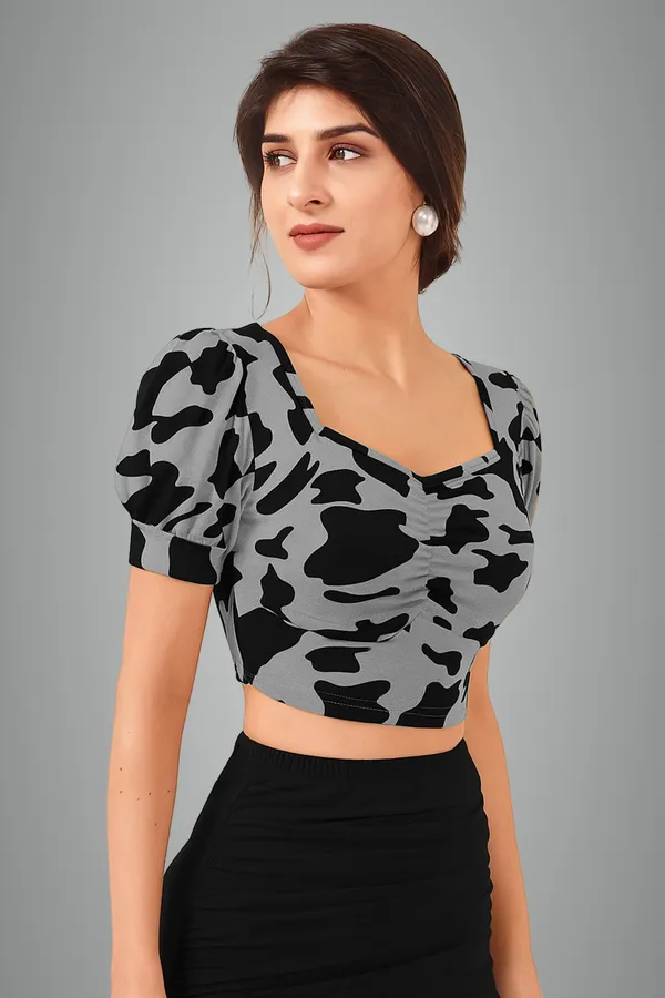Women's_Grey_And_Black_Cow_Print_Puff_Sleeve_Crop_Top