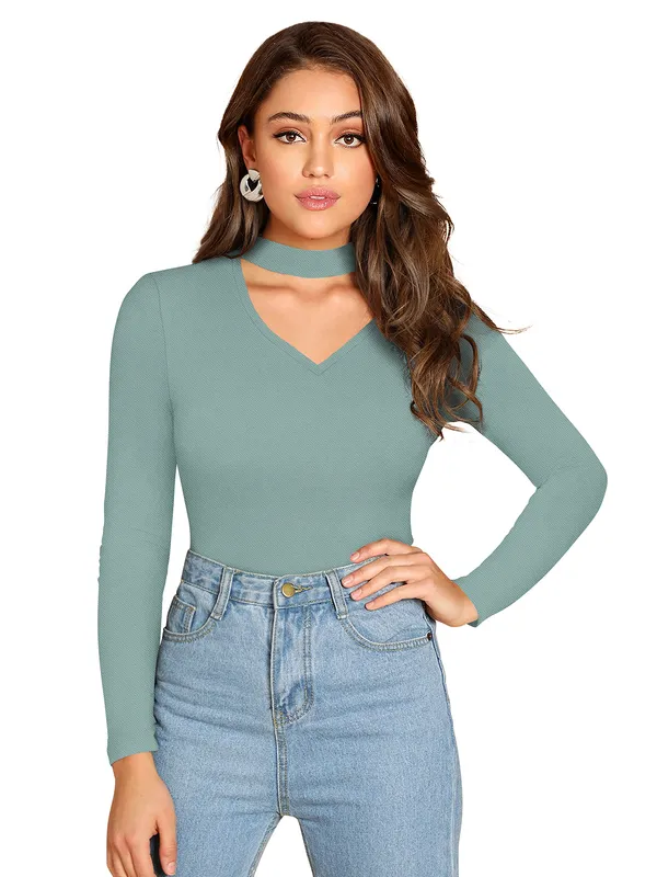 Sage_Green_Cut_Out_Choker_Bodysuit