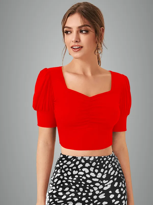 Red_Puff_Sleeve_Crop_Top_With_Sweetheart_Neckline