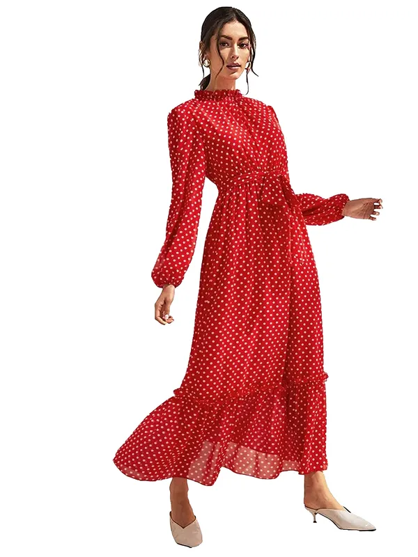 Red_Polka_Dot_Long_Sleeve_Maxi_Dress_For_Women