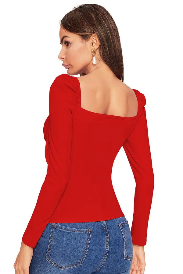 Women's_Red_Puff_Sleeve_Sweetheart_Neck_Bodysuit_Top