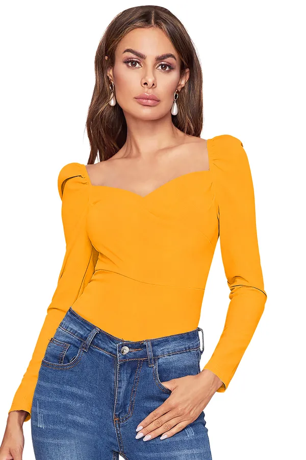 Women's_Mustard_Yellow_Puff_Sleeve_Sweetheart_Neck_Top