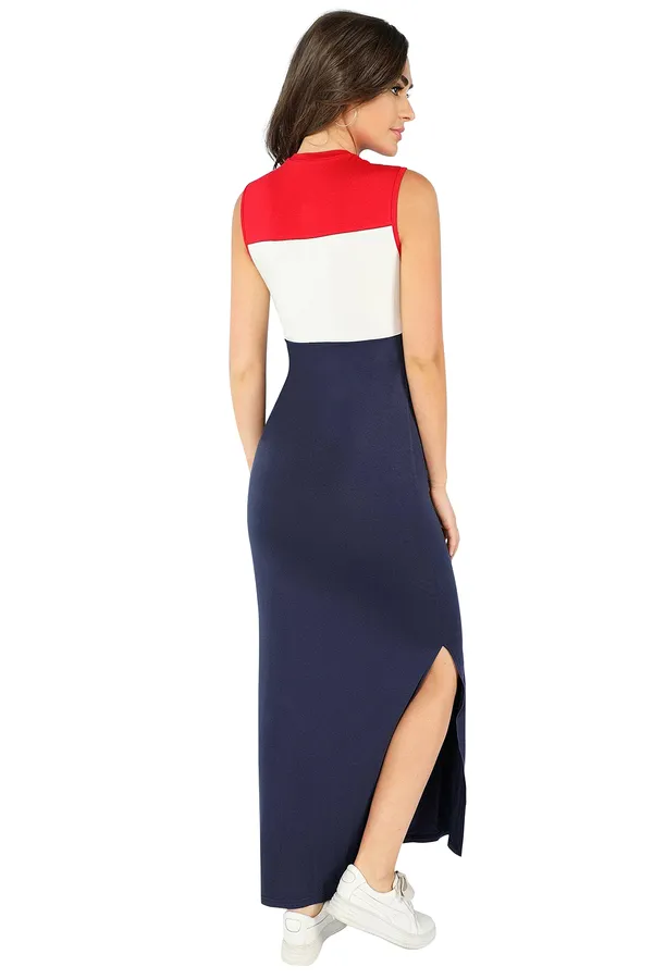 Women's_Color_Block_Sleeveless_Maxi_Dress_With_Side_Slit_Red,_White_And_Navy