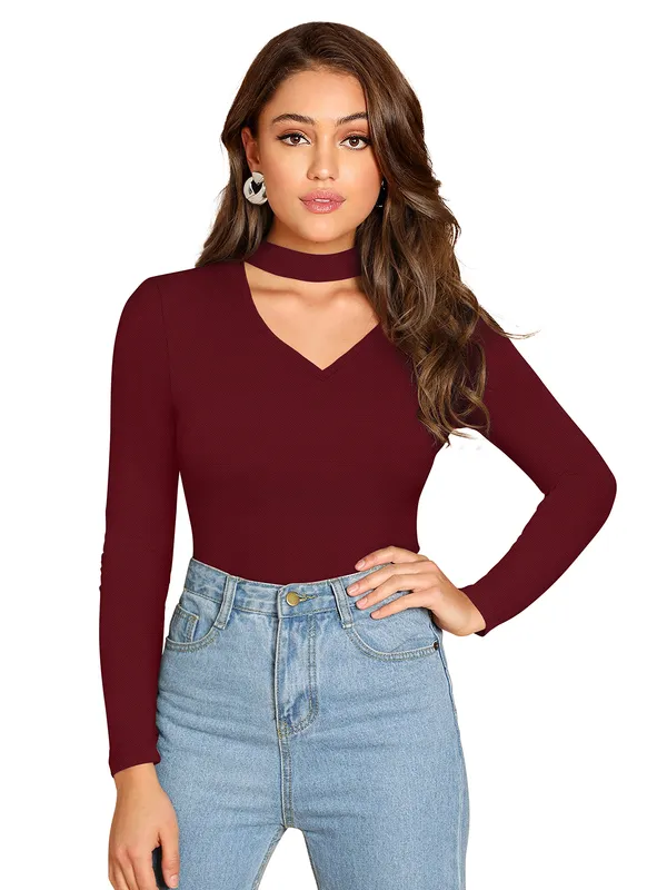 Maroon_Choker_Neck_Long_Sleeve_Top
