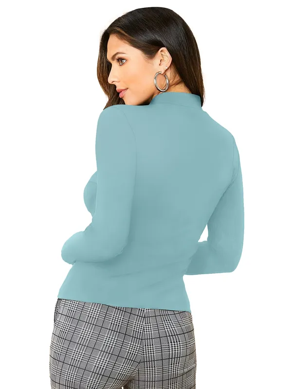 Women's_Solid_Blue_Ribbed_High_Neck_Long_Sleeve_Top_With_Zipper_Detail