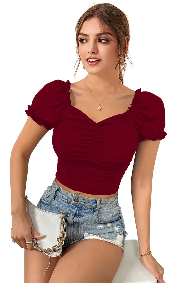 Women's_Maroon_Ruffle_Sleeve_Crop_Top