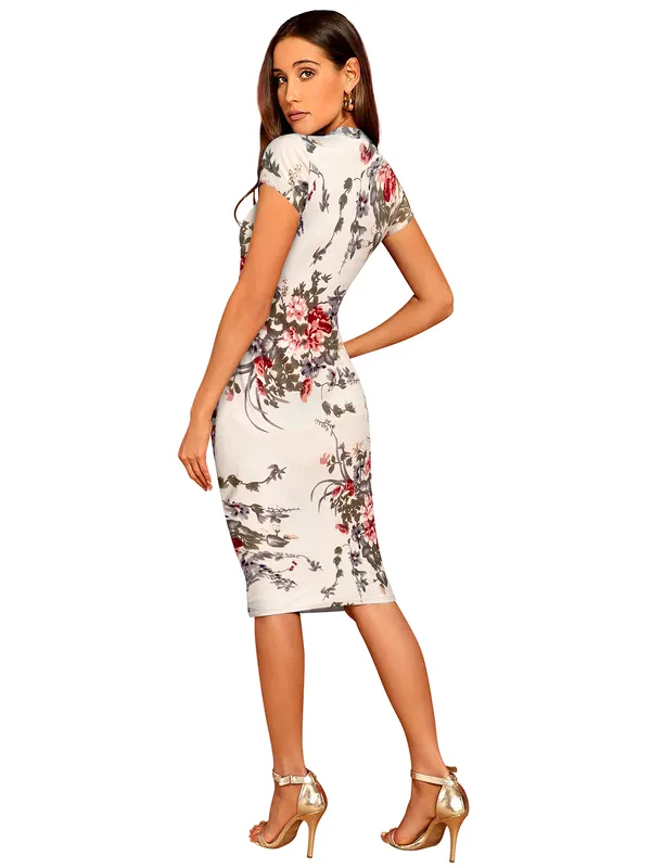 Elegant_Floral_Printed_Midi_Bodycon_Dress_With_High_Neck