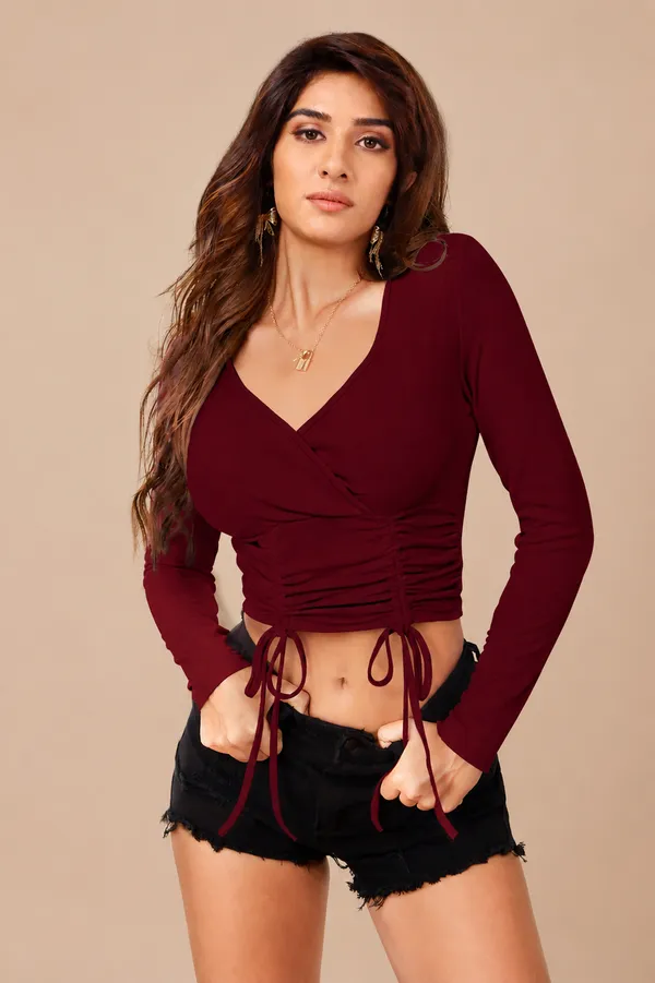 Women's_Long_Sleeve_Crop_Top_With_Wrap_Design_And_Tie_Up_Detail_Maroon