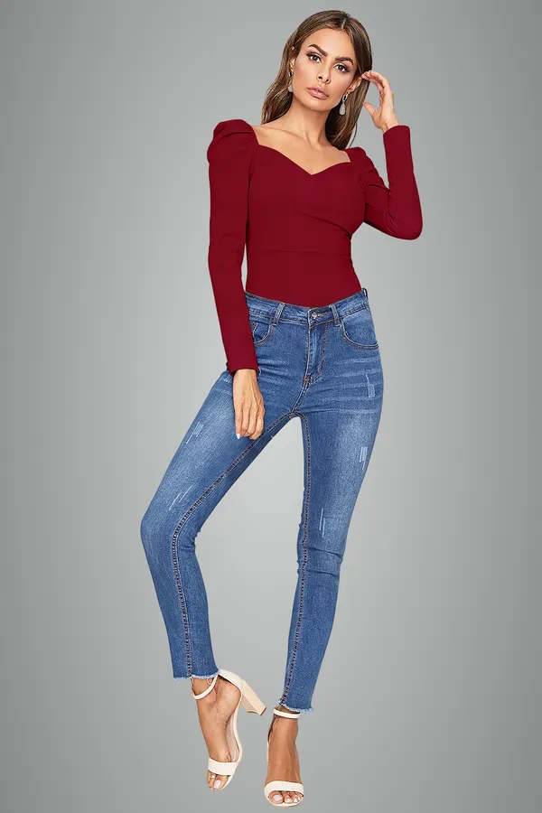 Maroon_Puff_Sleeve_Sweetheart_Neck_Top_For_Women