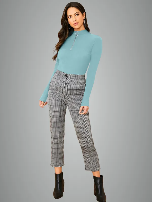 Women's_Solid_Blue_Ribbed_High_Neck_Long_Sleeve_Top_With_Zipper_Detail