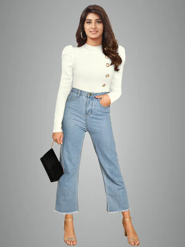 Women's_White_Ribbed_Knit_Top_With_Gold_Button_Detail