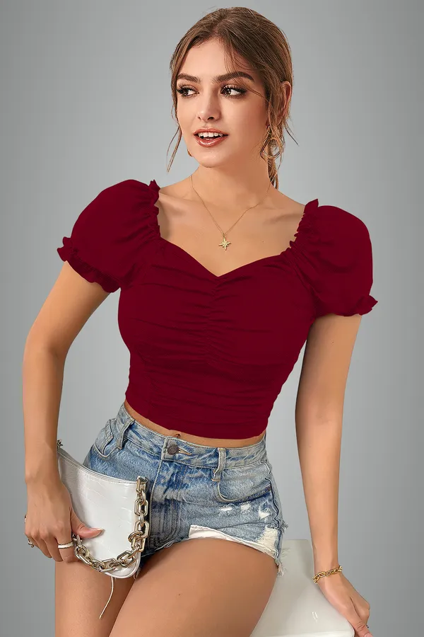Women's_Maroon_Ruffle_Sleeve_Crop_Top