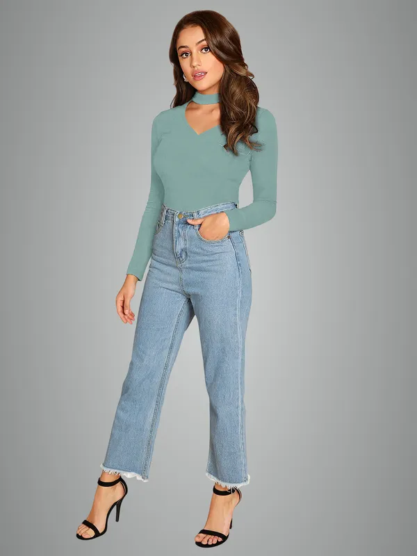 Sage_Green_Cut_Out_Choker_Bodysuit