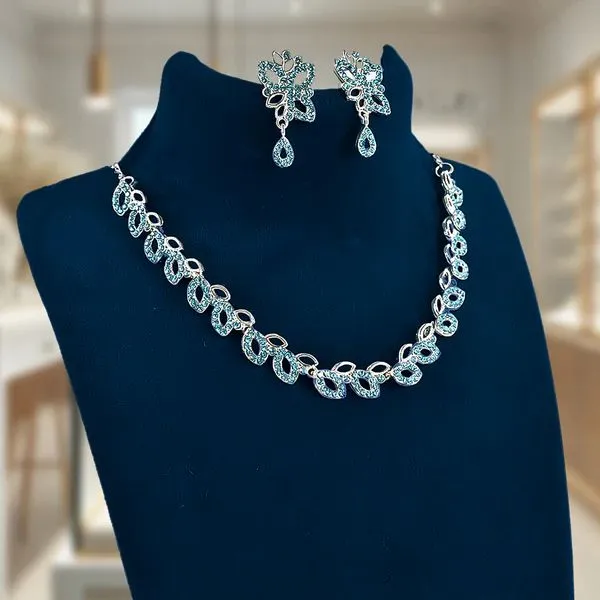 American_Diamond_Studded_Floral_Shaped_Necklace_With_Earrings_–_Sparkling_Jewelry_Set_For_Women
