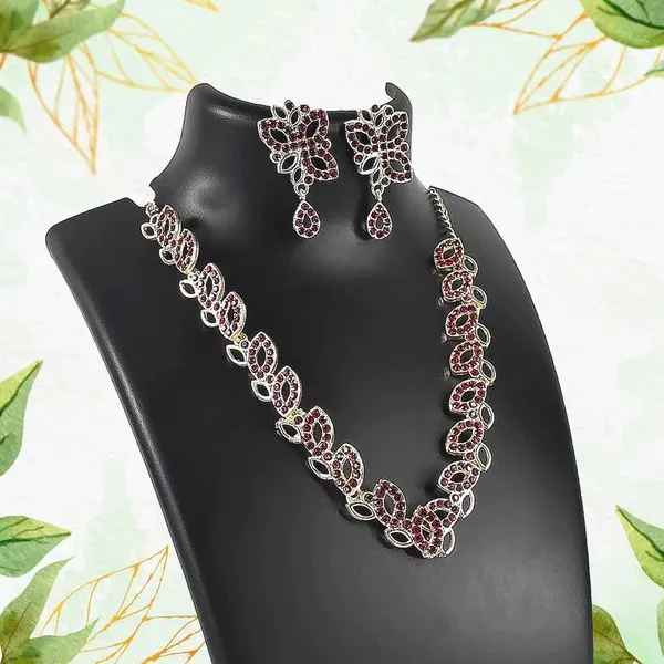 American_Diamond_Studded_Floral_Shaped_Necklace_With_Earrings_–_Sparkling_Jewelry_Set_For_Women