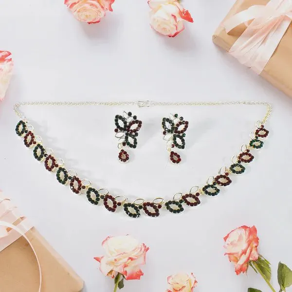 American_Diamond_Studded_Floral_Shaped_Necklace_With_Earrings_–_Sparkling_Jewelry_Set_For_Women