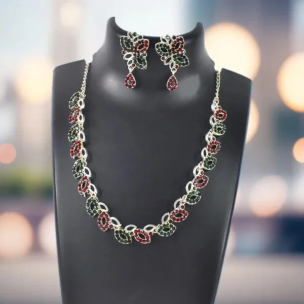 American_Diamond_Studded_Floral_Shaped_Necklace_With_Earrings_–_Sparkling_Jewelry_Set_For_Women