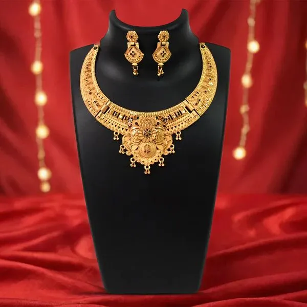 Gold_Plated_Necklace_Set_For_Women_–_Sophisticated_Indian_Jewelry_Set_For_Weddings,_Parties_Special_Occasions_–_Elegant_Gold_Tone_Statement_Necklace_With_Earrings