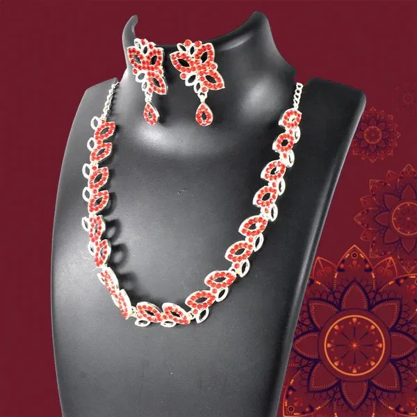 American_Diamond_Studded_Floral_Shaped_Necklace_With_Earrings_–_Sparkling_Jewelry_Set_For_Women