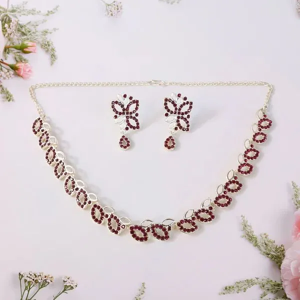 American_Diamond_Studded_Floral_Shaped_Necklace_With_Earrings_–_Sparkling_Jewelry_Set_For_Women