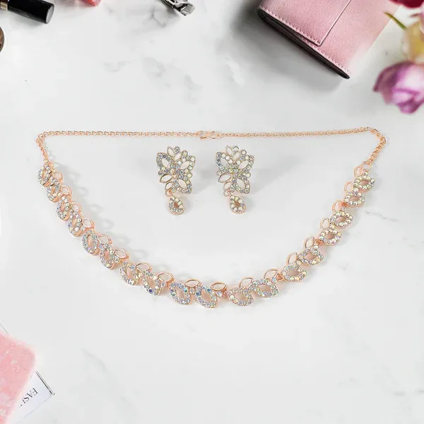 American_Diamond_Studded_Floral_Shaped_Necklace_With_Earrings_–_Sparkling_Jewelry_Set_For_Women