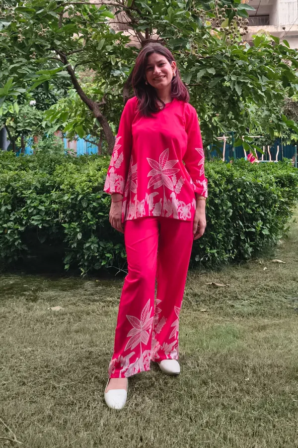 Pink_Premium_Cotton_Blend_Tropical_Print_Co-Ord_Set_For_Women