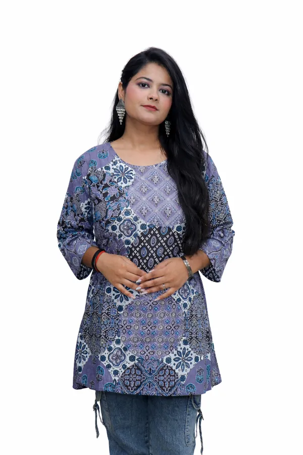 Indigo_Premium_Cotton_Ajrakh_Patchwork_Kurti_For_Women