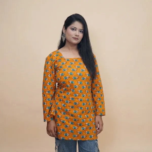 Yellow_And_Blue_Premium_Cotton_Elephant_Print_Kurti_For_Women_(Pack_Of_2)