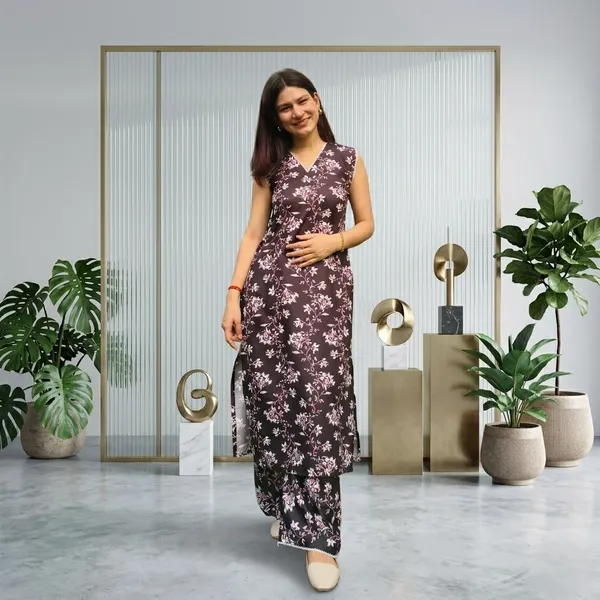 Black_And_Brown_Premium_Cotton_Blend_Floral_Printed_Kurta_With_Pant_Set_For_Women