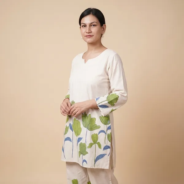 White_Premium_Khadi_Cotton_Floral_Printed_Co-Ord_Set_For_Women