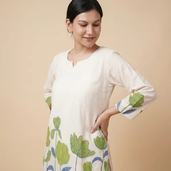 White_Premium_Khadi_Cotton_Floral_Printed_Co-Ord_Set_For_Women