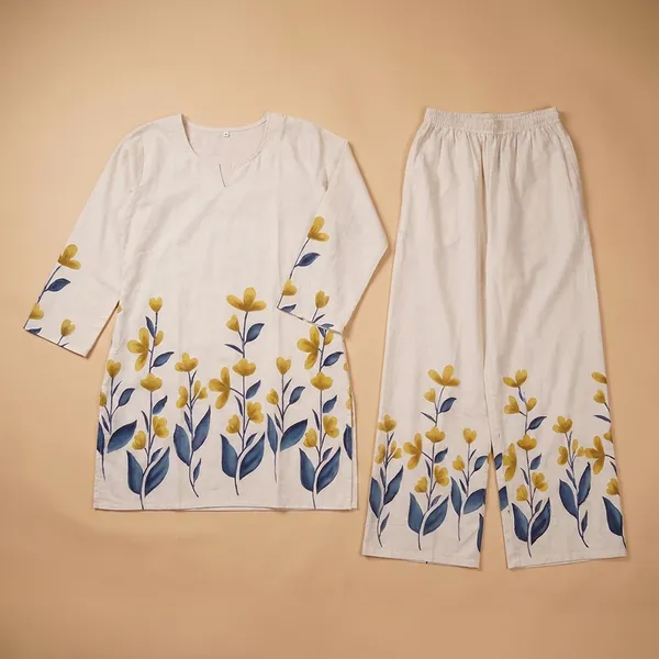 White_Premium_Khadi_Cotton_Floral_Printed_Co-Ord_Set_For_Women