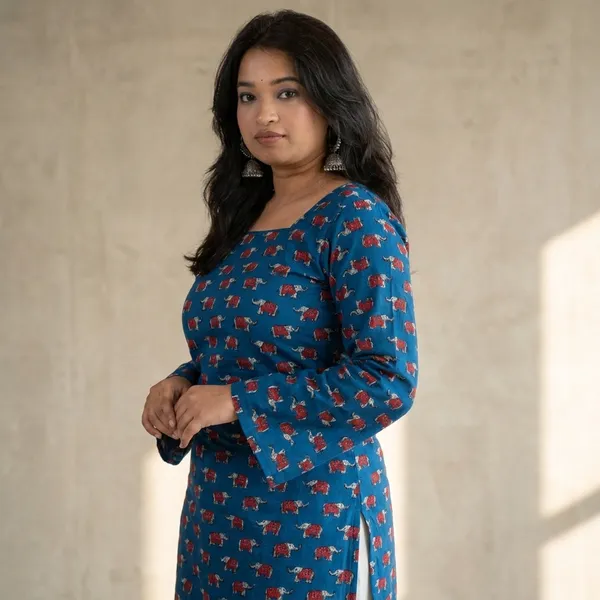 Blue_Premium_Cotton_Elephant_Print_Kurti_For_Women
