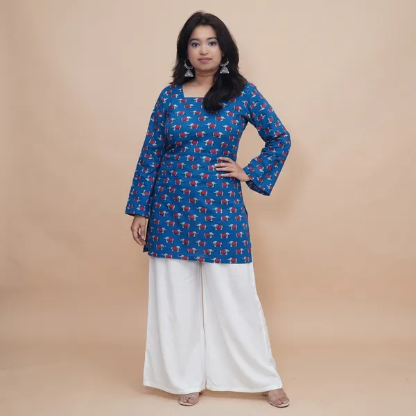 Blue_Premium_Cotton_Elephant_Print_Kurti_For_Women
