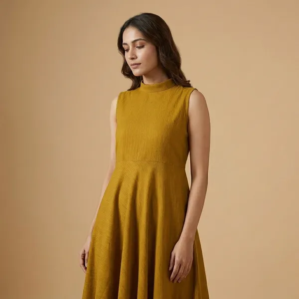 Mustard_Yellow_Premium_Cotton_Sleeveless_Flared_Kurta_With_Palazzo_Set_For_Women