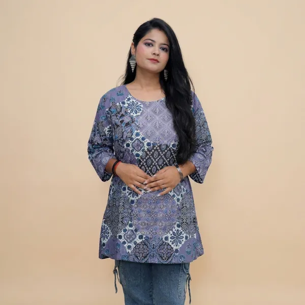 Indigo_Premium_Cotton_Ajrakh_Patchwork_Kurti_For_Women