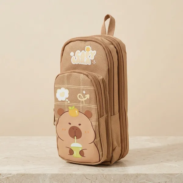 Brown_Polyester_Bear_Cartoon_Multi-Compartment_Pencil_Pouch_For_Kids