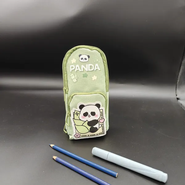 Green_Polyester_Panda_Printed_Backpack-Style_Pencil_Pouch_For_Kids