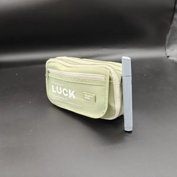 Yellow_Polyester_Luck_Printed_Multi-Compartment_Pencil_Case_For_Kids