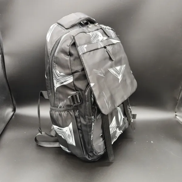 Grey_White_Polyester_Arrow_Print_Backpack_For_Kids