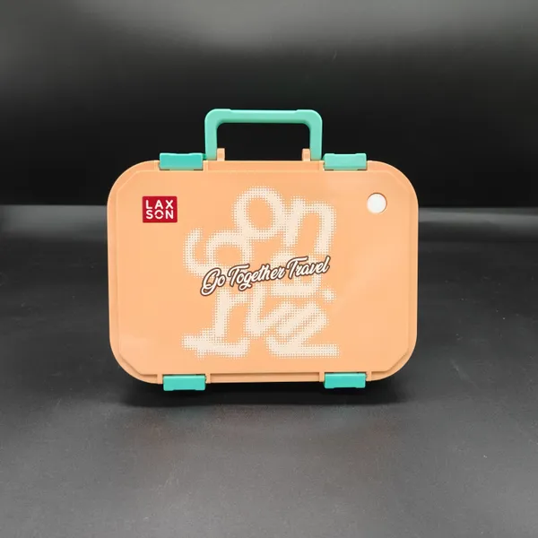 Plastic_Multi_Compartment_Travel_Lunch_Box_Peach_With_Turquoise_Handle