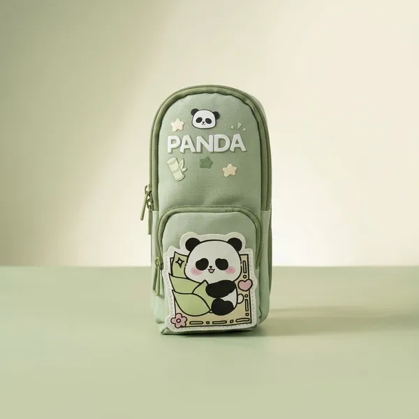 Green_Polyester_Panda_Printed_Backpack-Style_Pencil_Pouch_For_Kids