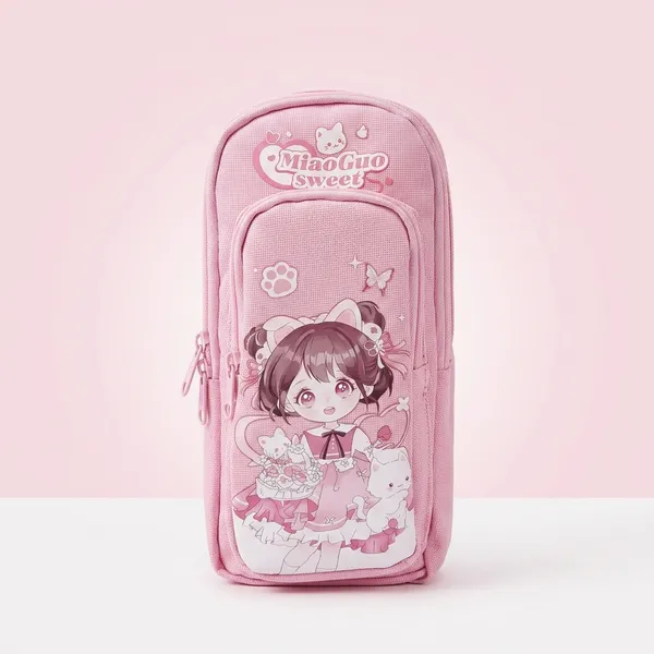 Pink_Polyester_Multi-Compartment_Pencil_Case_For_Kids