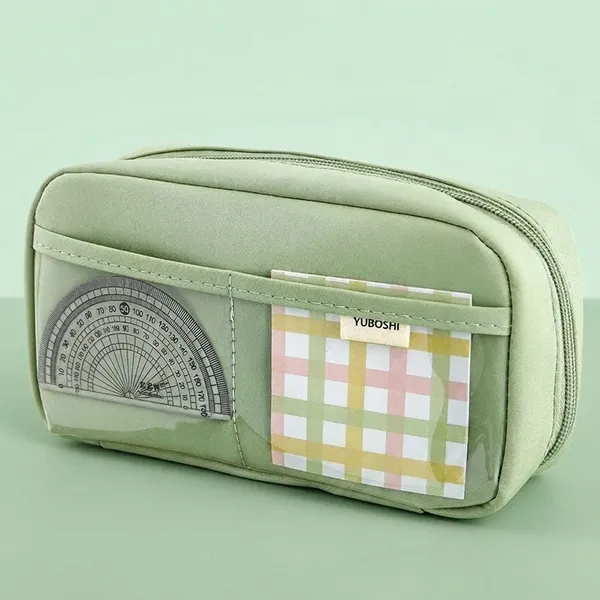 Light_Green_Polyester_Large_Capacity_Pencil_Case_Pouch_For_Kids