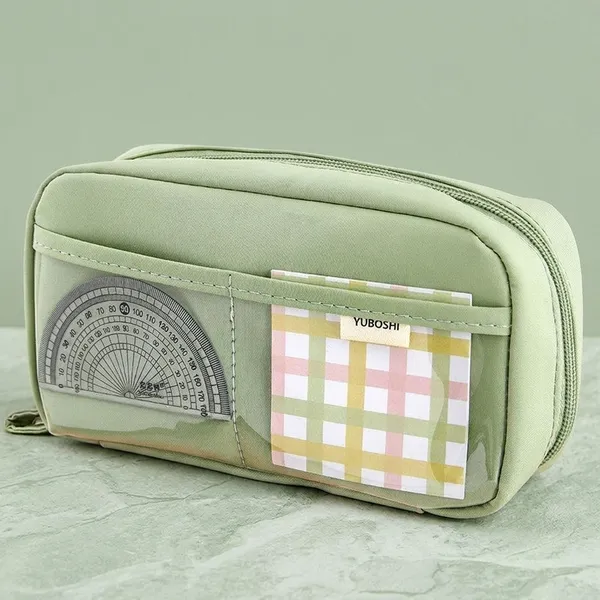 Light_Green_Polyester_Large_Capacity_Pencil_Case_Pouch_For_Kids