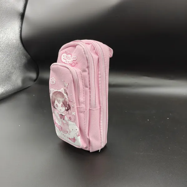 Pink_Polyester_Multi-Compartment_Pencil_Case_For_Kids