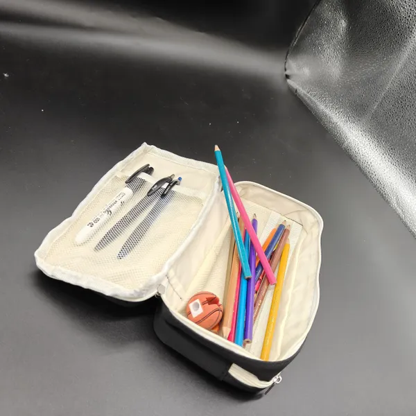 Grey_Polyester_Transparent_Dual_Compartment_Pencil_Pouch_For_Kids